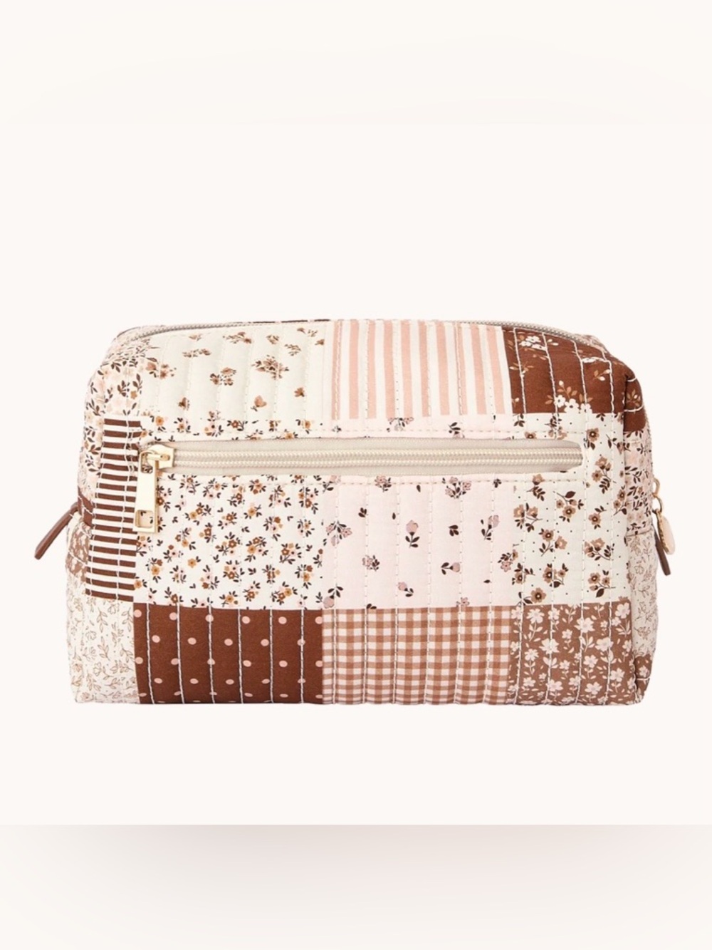 Poppy & Peonies Brown Floral Patchwork Cosmetic Bag 3 Pc Set! 🍁Set Price - Picture 4 of 7